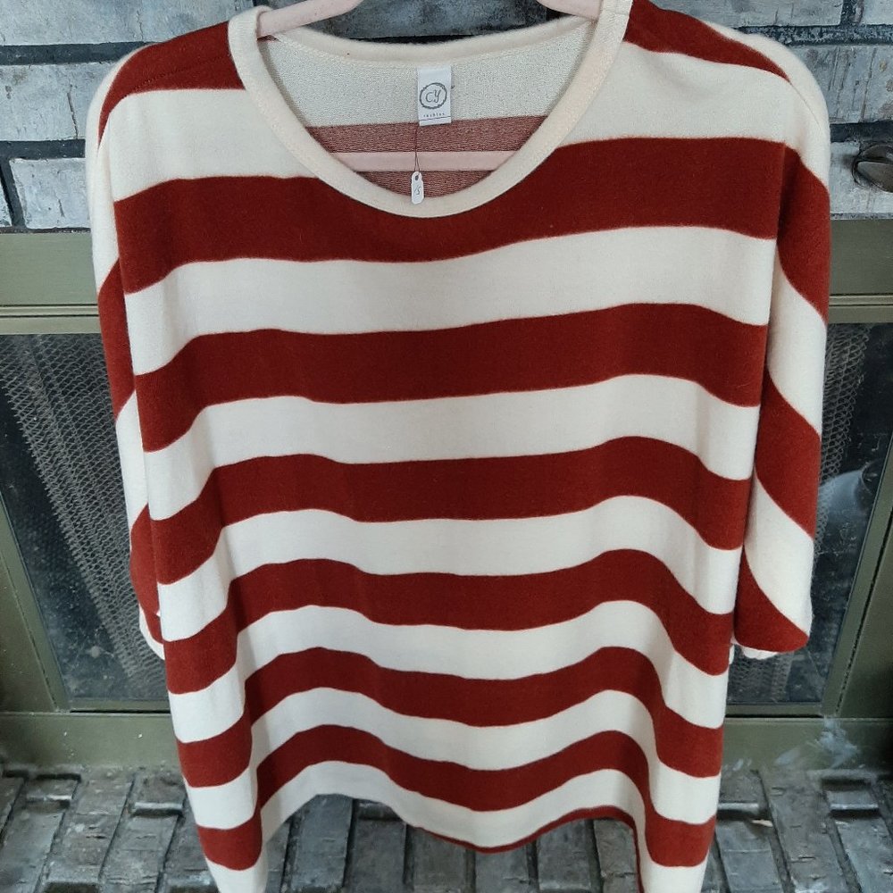 Cream And Red Striped Top